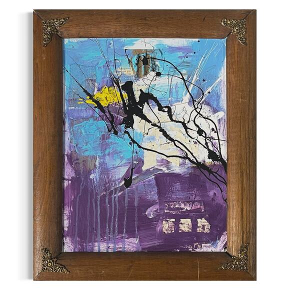 Original Framed Mixed Media Abstract Art Painting 14x17 "Executrix" - Picture 2 of 8